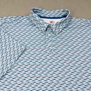 Johnston & Murphy XL Blue Shark Print Short Sleeved Polo Shirt